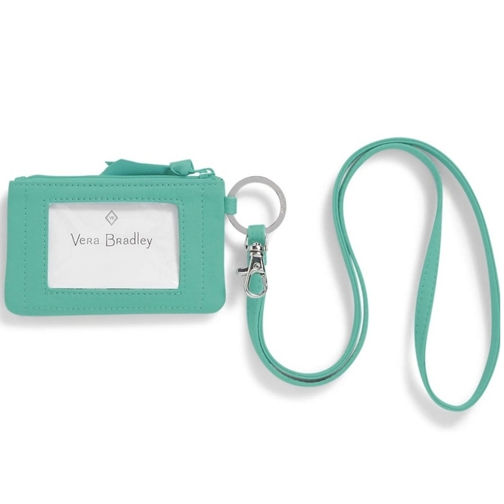Vera Bradley Recycled Cotton Zip ID Case and Lanyard Combo Turquoise Sky